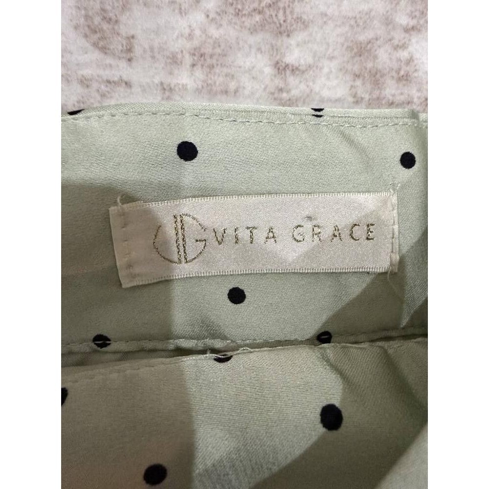 Vita Grace Martina Polka Dot Cascade Skirt Matcha Green Satin Asymmetric S - Picture 5 of 10
